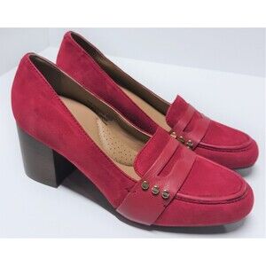 Aerosoles Heelrest red suede leather loafer pump heels, "Patriotic" US 5.5 M